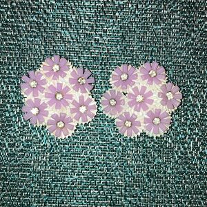 vintage rhinestone flowers clip-on earrings